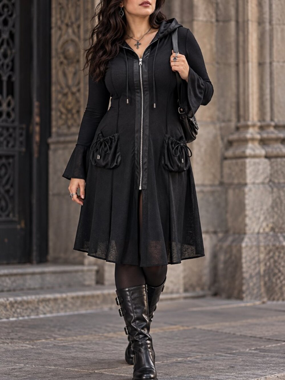 NWT Black Sheer Hooded Duster Goth Halloween Vampire Steampunk Witch Cloak